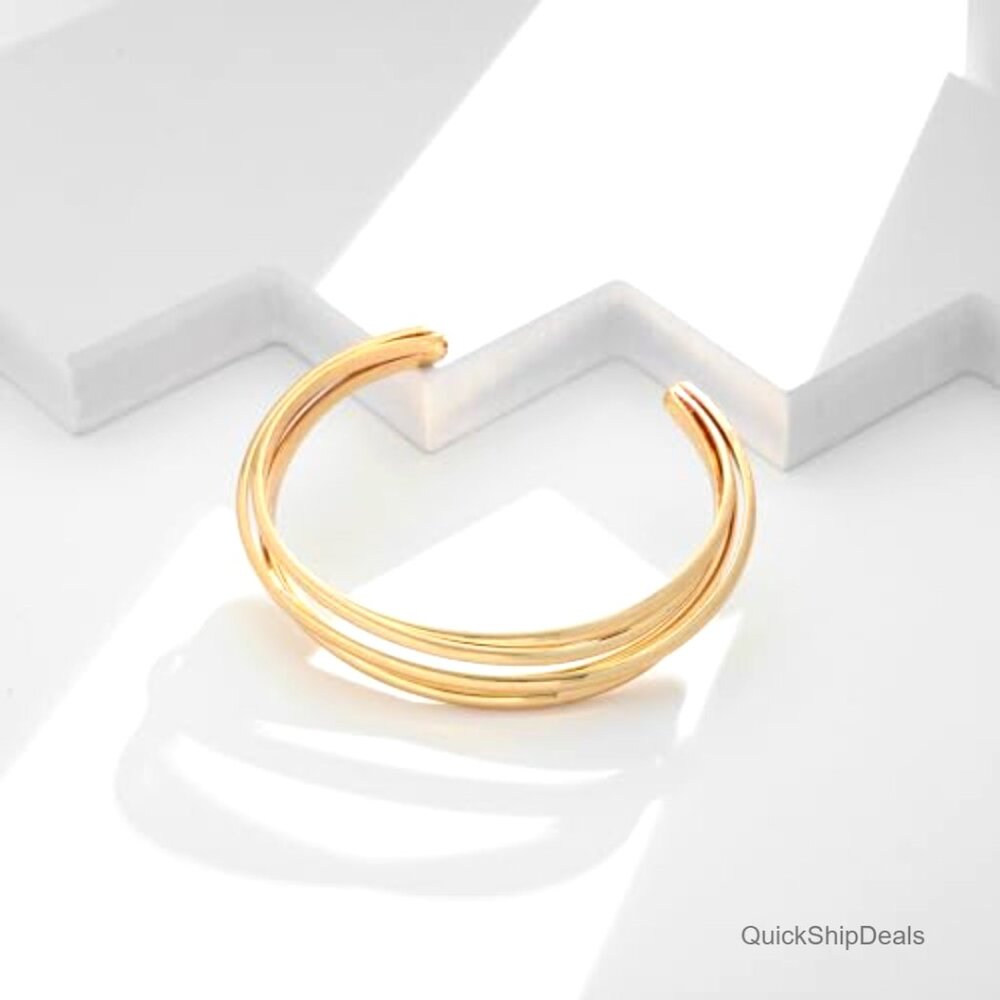 Chunky Multi-Layer Cross Wire Open Cuff Bracelet … - image 5